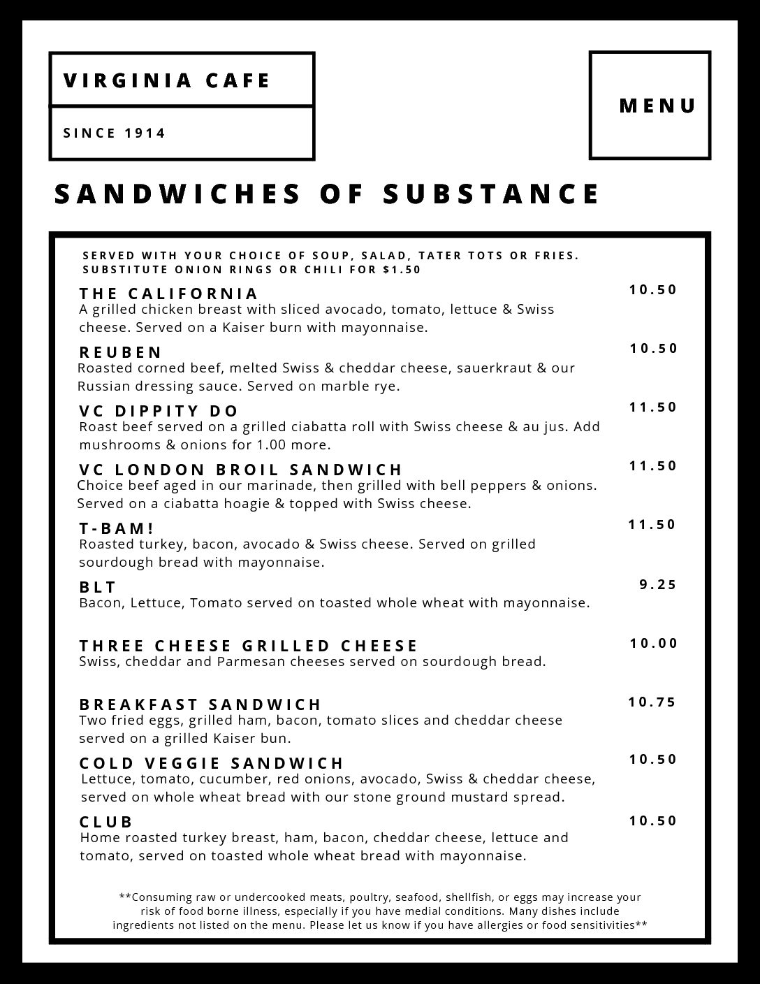MENU Virginia Cafe